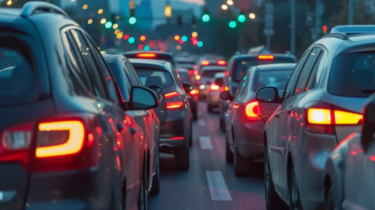 A traffic jam on a highway with cars 0761 AdobeStock_884764002