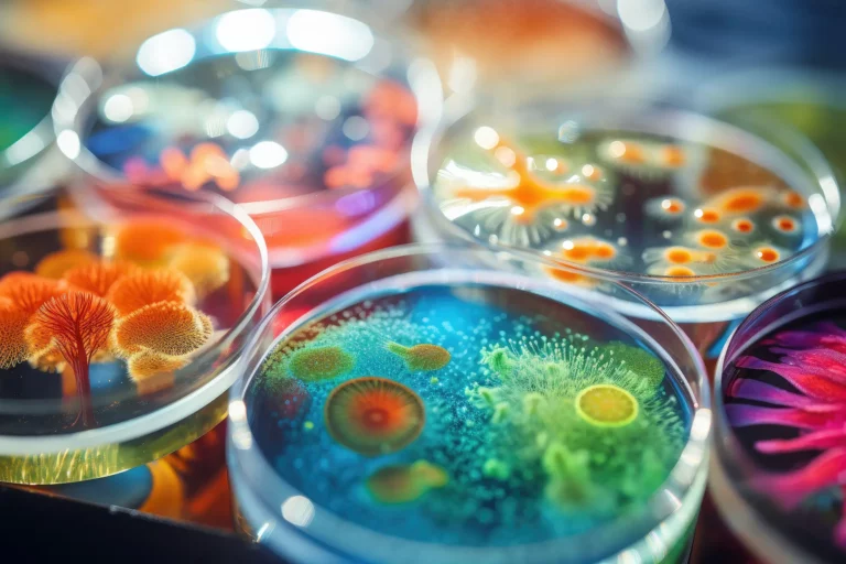 0848 microorganism inside petri dish plate in laboratory